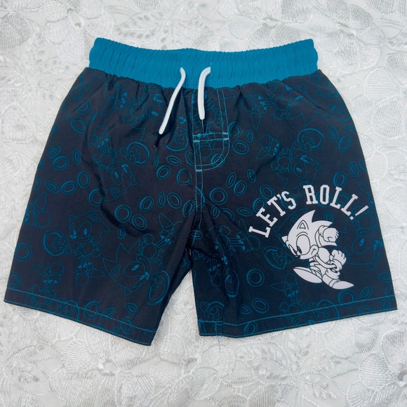 Sonic the Hedgehog Boys Swim Trunks Size 4/5 Blue Black Let's‎ Roll! - Picture 3 of 14